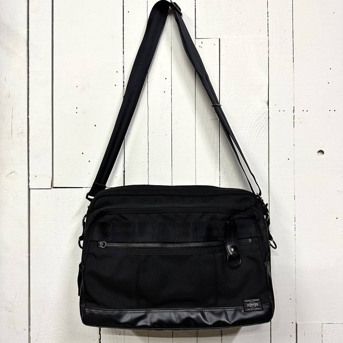 美品PORTER Heat ポーターヒートショルダーバッグ大レザー ナイロン 黒