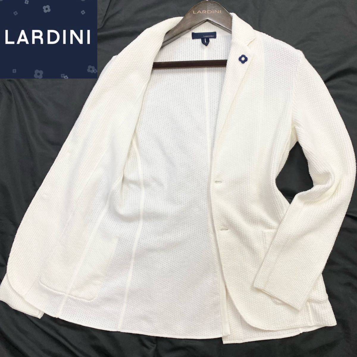 ★イタリア製【美品】ラルディーニ LARDINI ★ブートニエール付♪ 大人の色気 ワッフル地 コットン ニット ジャケット (S程度) ホワイト
