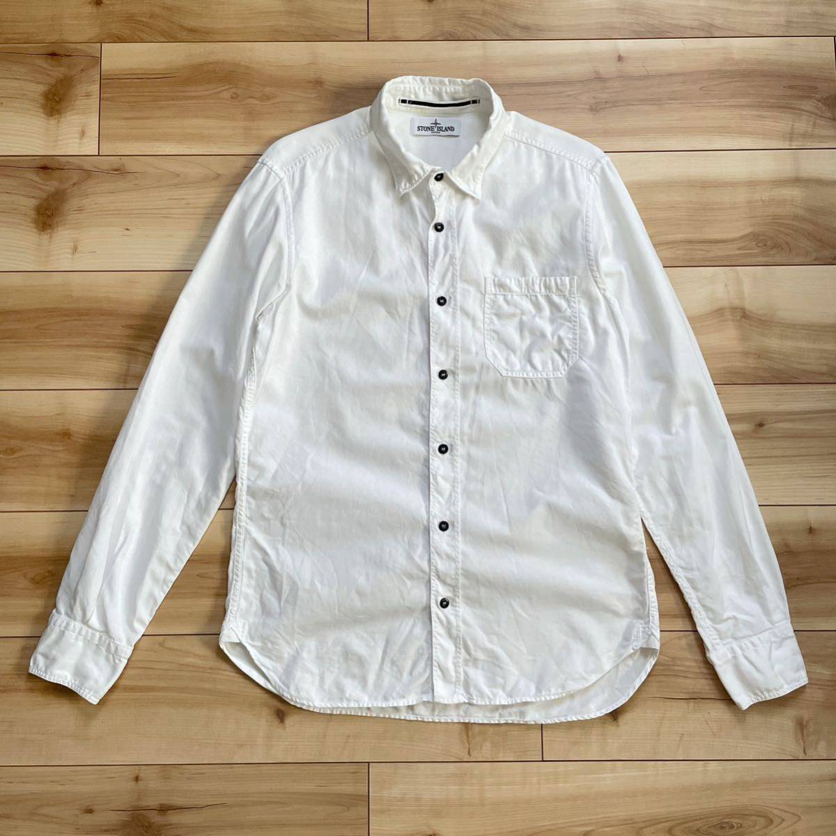 【送料無料】STONE ISLAND ストーンアイランド 長袖 ホワイト シャツ 白 M 隠ボタンダウン Yシャツ