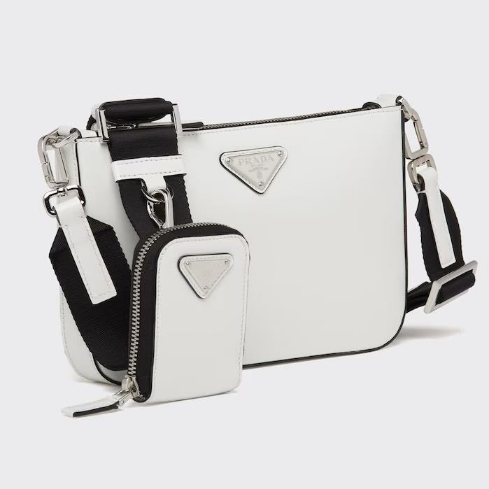 1円スタート 定価39万 PRADA ブラッシュドレザー ホワイト ショルダー