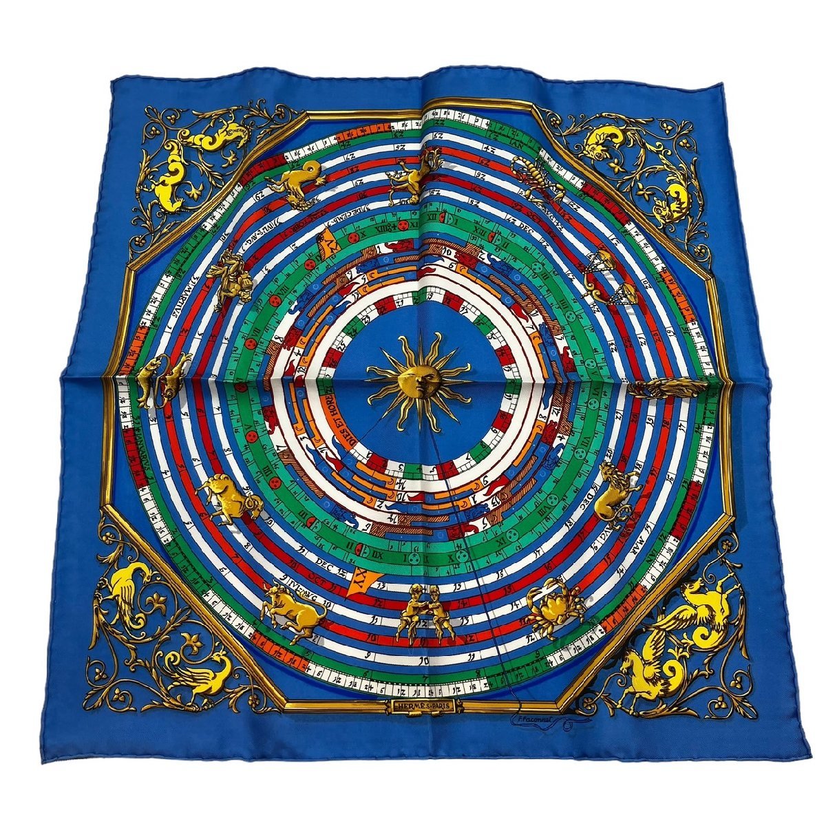 HERMES エルメス DIES ET HORE 【占星術】カレ40 プチカレ シルク100％ スカーフ ハンカチ