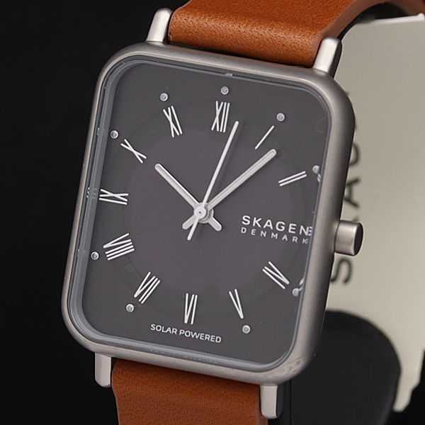 1円 箱付 定価約￥28.050 スカーゲン ソーラー SKW3062 黒文字盤 ローマン スクエア レディース腕時計 NBY0826 8717000SMD