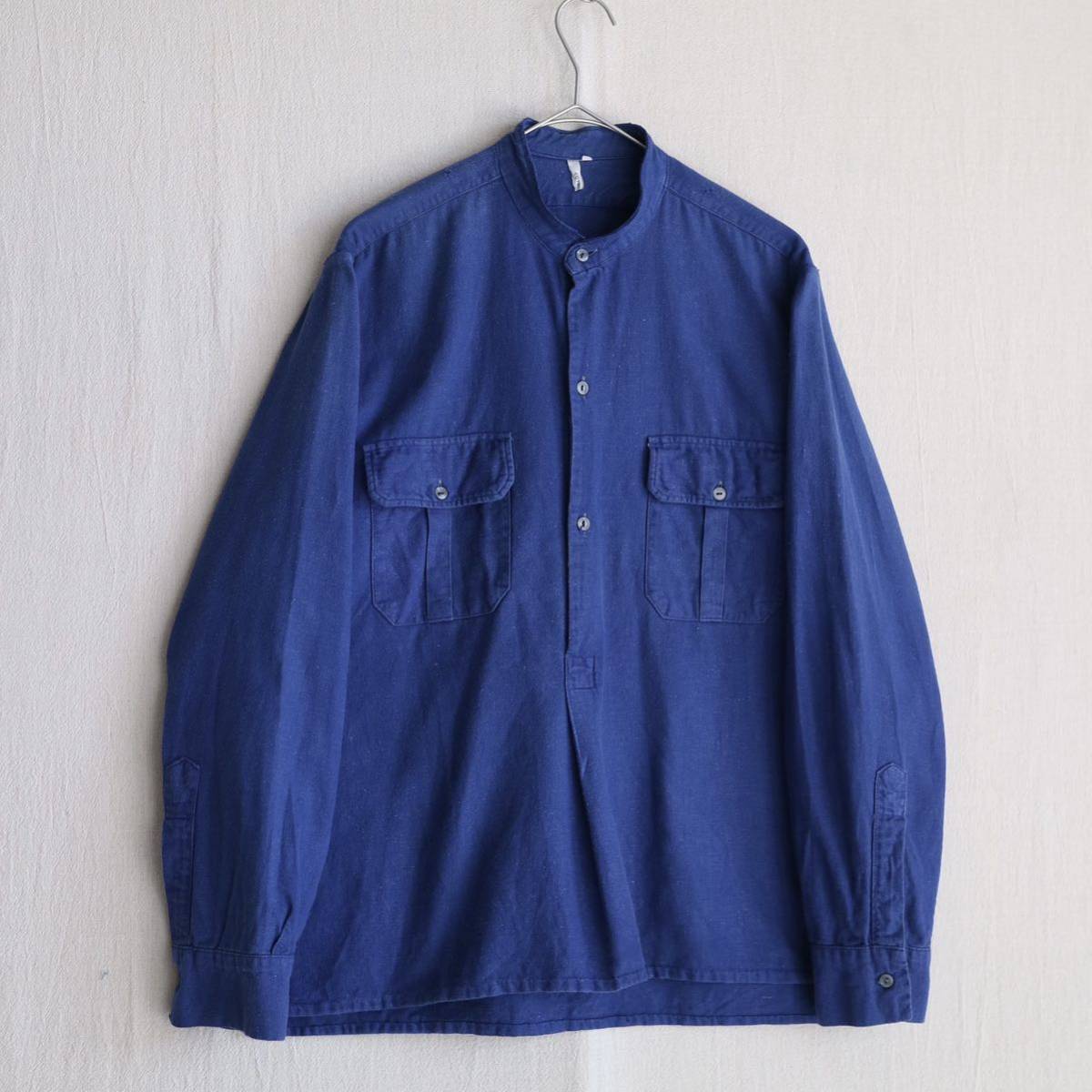 限定SALE，新作登場 リメイク 50s Euro vintage グランパ シャツ / コットン ネイビー プルオーバー ボックス ユーロ ビンテージ T3-04190-9376(Lサイズ)｜売買されたオークション情報、yahooの商品情報をアーカイブ公開 - 長袖シャツ一般