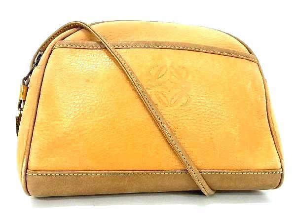 1円 LOEWE ロエベ アナグラム レザー クロスボディ ショルダーバッグ 斜め掛け レディース ベージュ系 AR3664