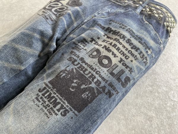 HYSTERIC GLAMOUR◇騙し絵転写プリントデニムスキニーパンツ スタッズ