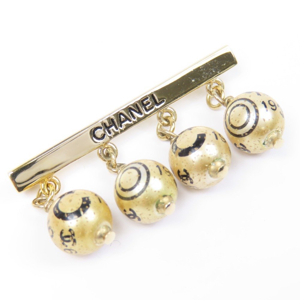 66359★1円スタート★CHANEL シャネル 美品 スイング 大型 No5 ココマーク パール調 リボン ブローチ フェイクパール ゴールド