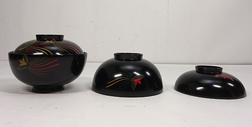 緑屋ht□ 輪島塗 吸物椀 10客 蒔絵 尾長鳥 木箱 木製漆器