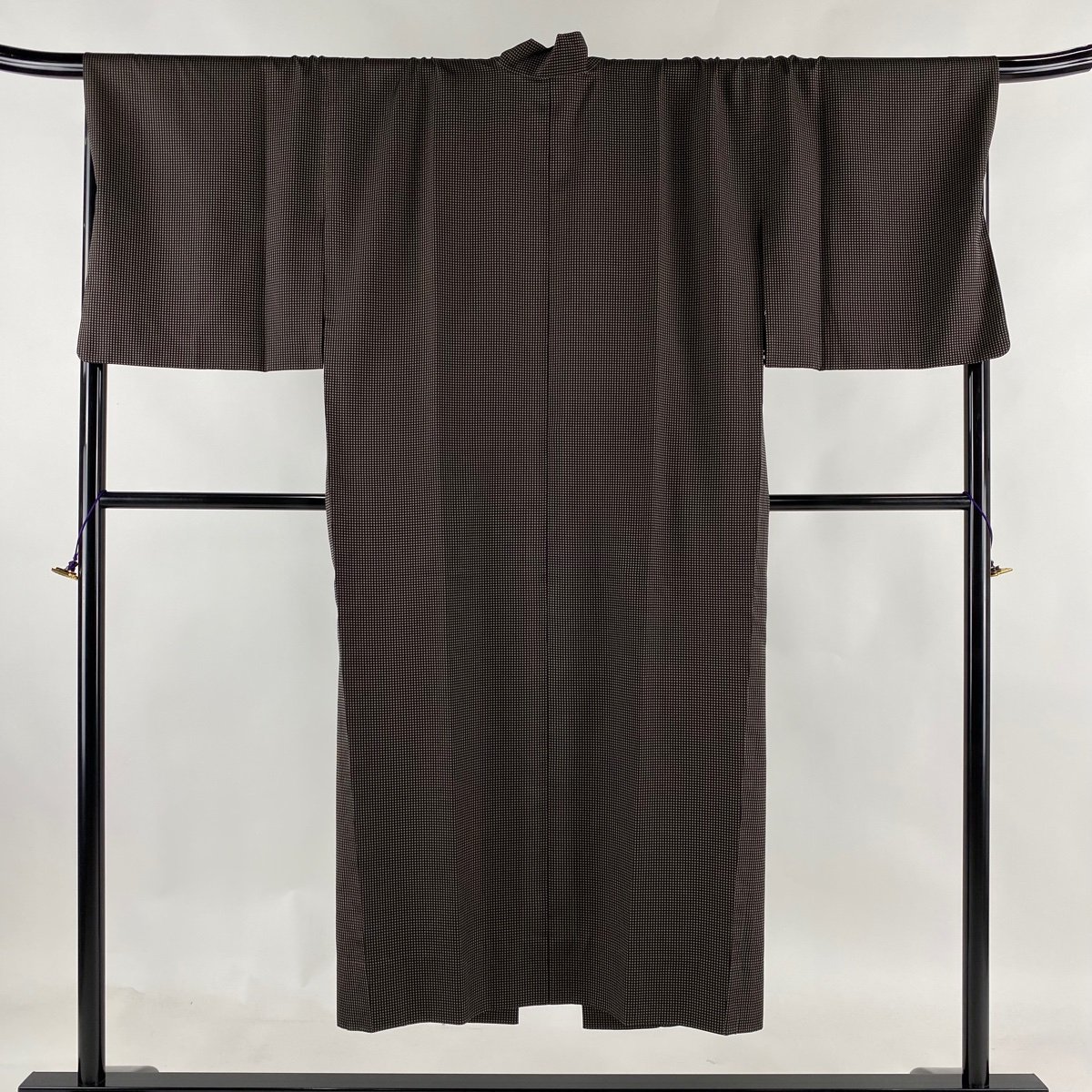 道中着 身丈143cm 裄丈69.5cm L 和装コート 格子 焦茶色 正絹 美品 逸品