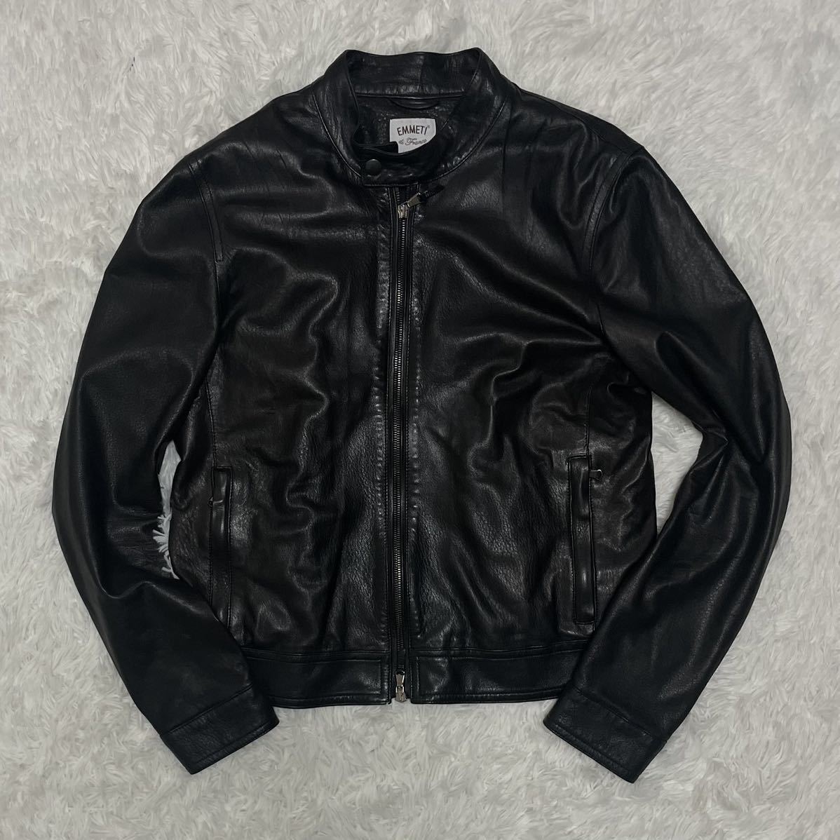 EMMETI エンメティ「JURI ユリ」シングルライダース レザージャケット ラムナッパレザー 本革 ブラック 黒 メンズ ゴールデンサイズ48 L位