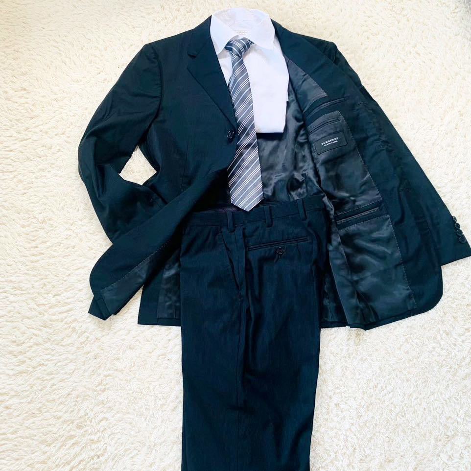 極美品！最高級 BURBERRY BLACK LABEL スーツ　セットアップスーツ　ノバチェック ストライプ柄　羊毛ビジネス　パーティー　結婚式　