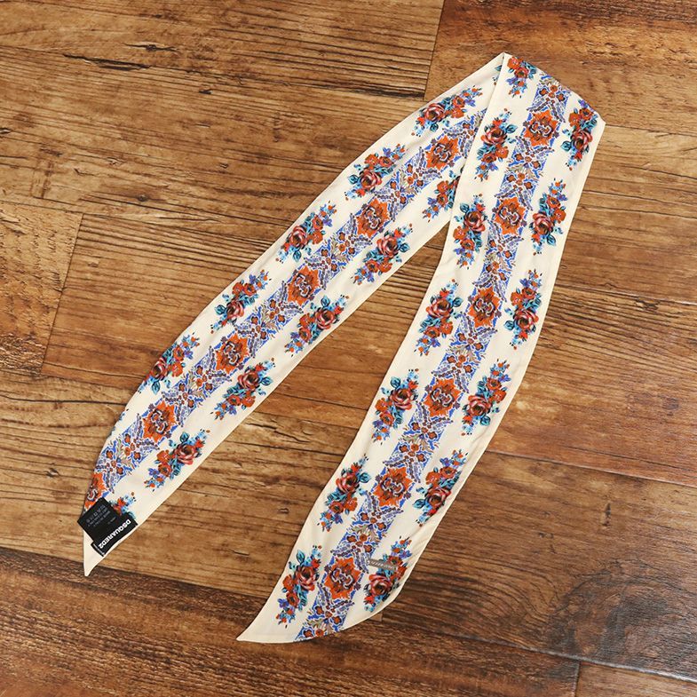 1円/DSQUARED2/STW0009 フローラルプリント リボン スカーフ ストール イタリア製 インポート ディースクエアード 新品/アイボリー/hy140/