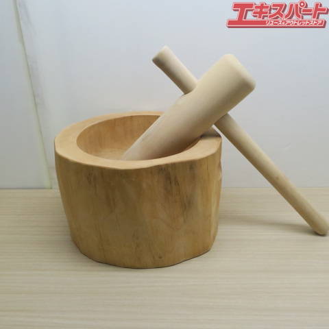 未使用 ミニうす ミニ臼 木製品 天然木 一升用 木臼と杵のセット 富岡店