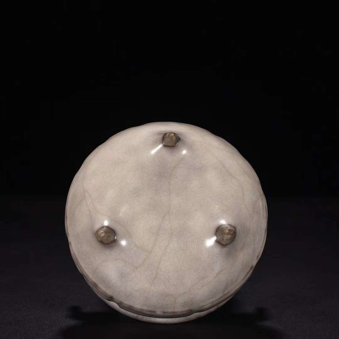 宋時代 官窯 米黄釉 八卦文 双耳香炉 唐物 中国美術 工芸品 高さ9.5cm