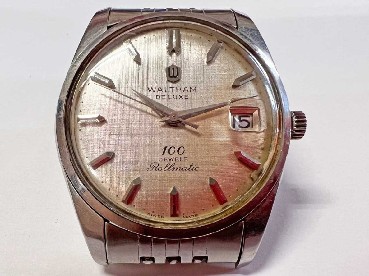 再 ジャンク品 自動巻 腕時計 WALTHAM DELUXE 100 JEWELS Rollmatic 