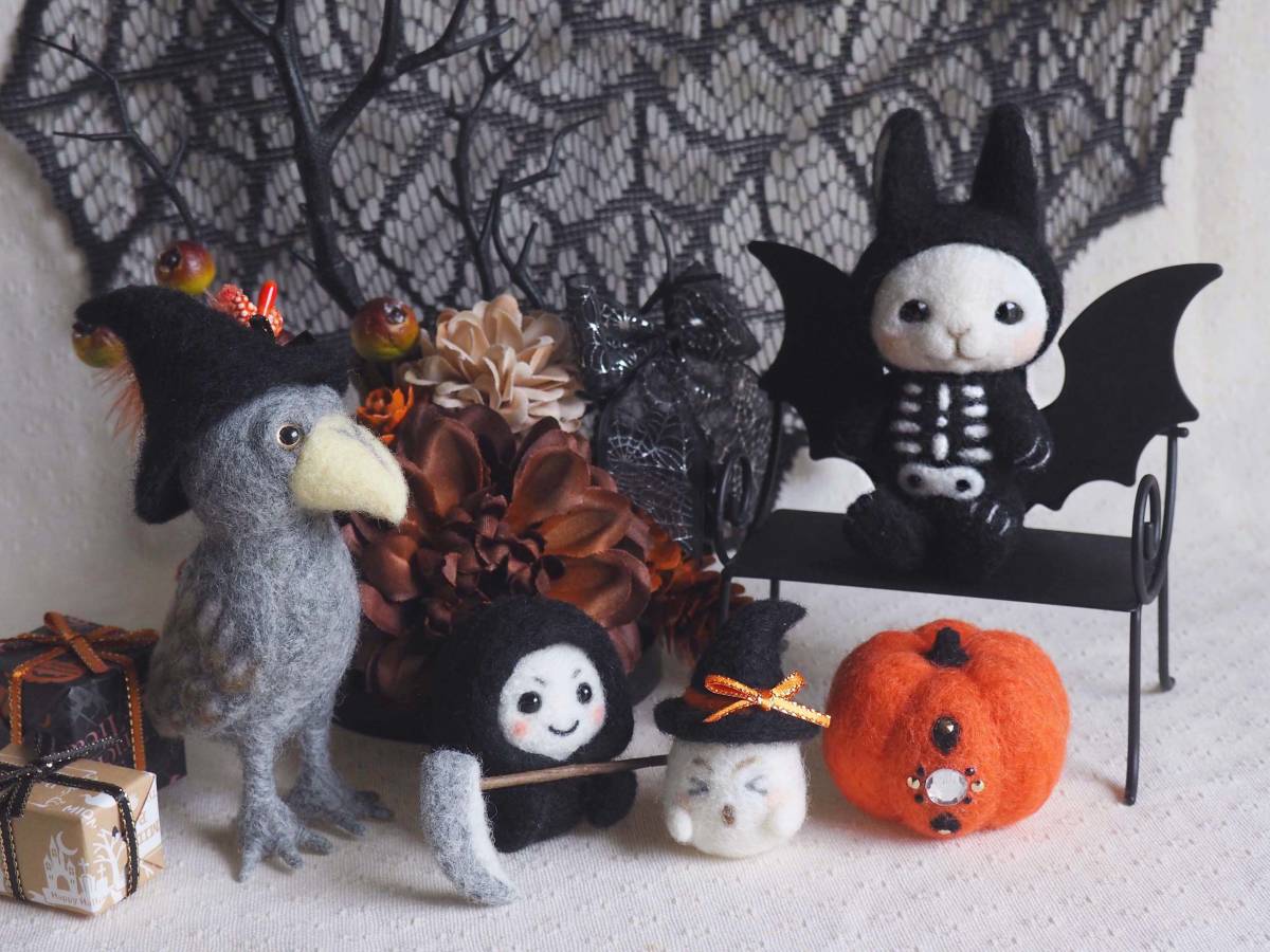 ☆ハンドメイド・羊毛フェルト・ハロウィン・うさぎ・おばけ・かぼちゃ
