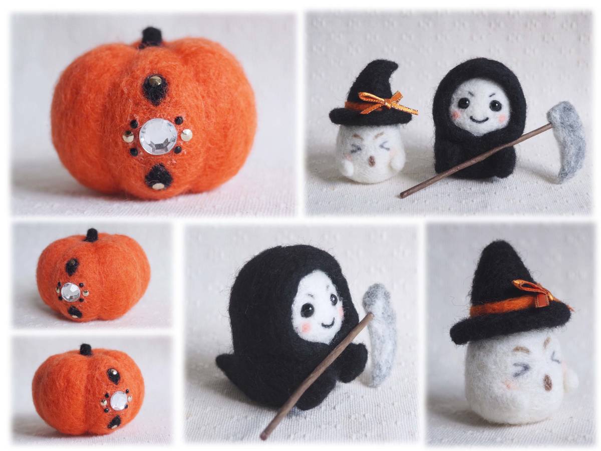 ☆ハンドメイド・羊毛フェルト・ハロウィン・うさぎ・おばけ・かぼちゃ