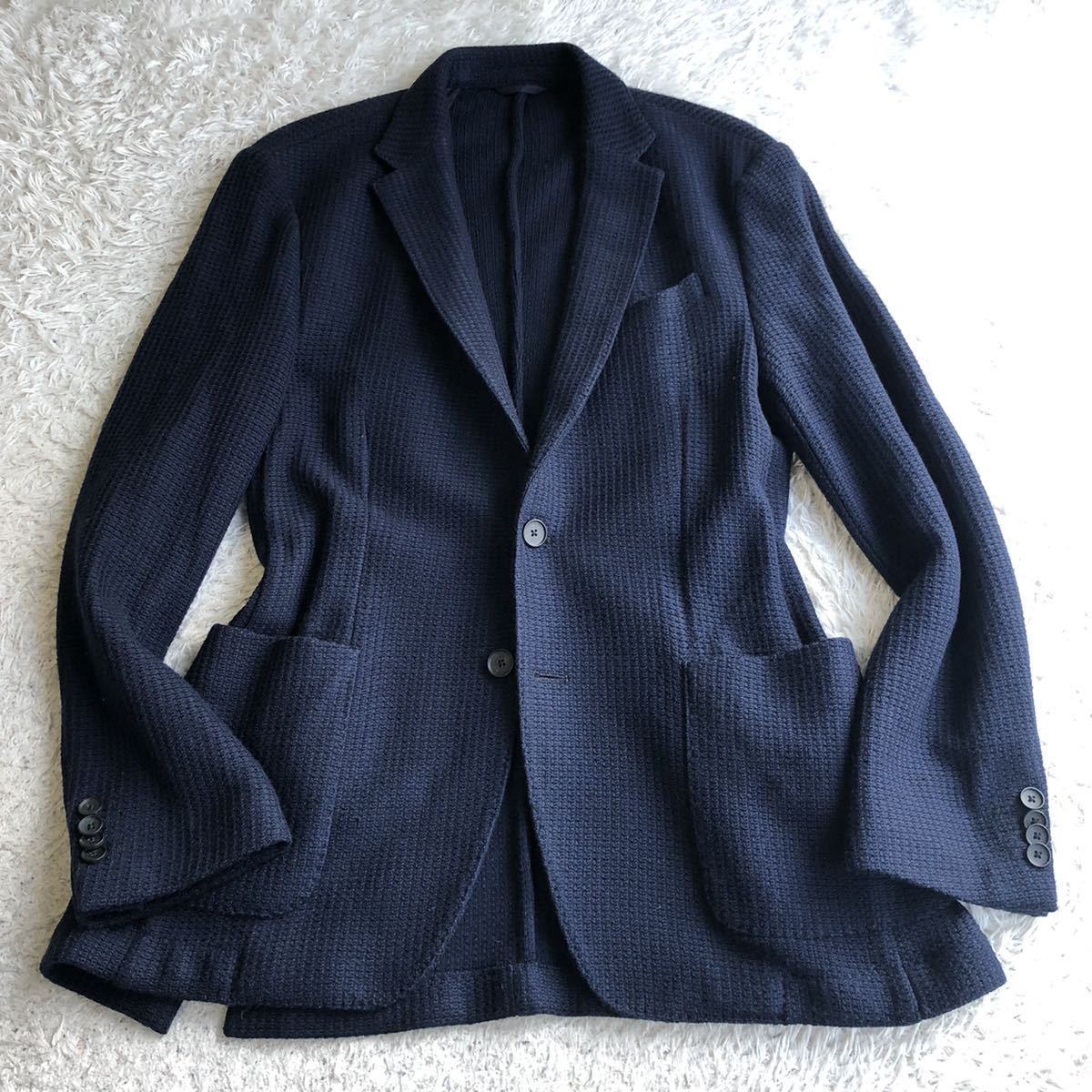 ヒューゴボス ニット ウール ジャケット ネイビー 50 Lサイズ相当 秋冬 HUGOBOSS