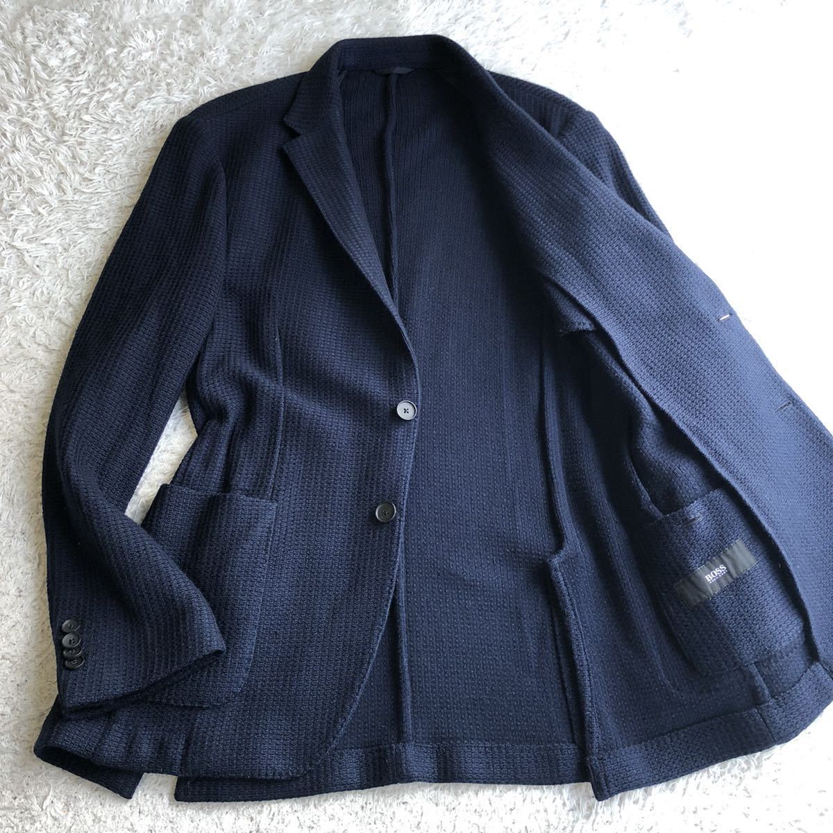 ヒューゴボス ニット ウール ジャケット ネイビー 50 Lサイズ相当 秋冬 HUGOBOSS