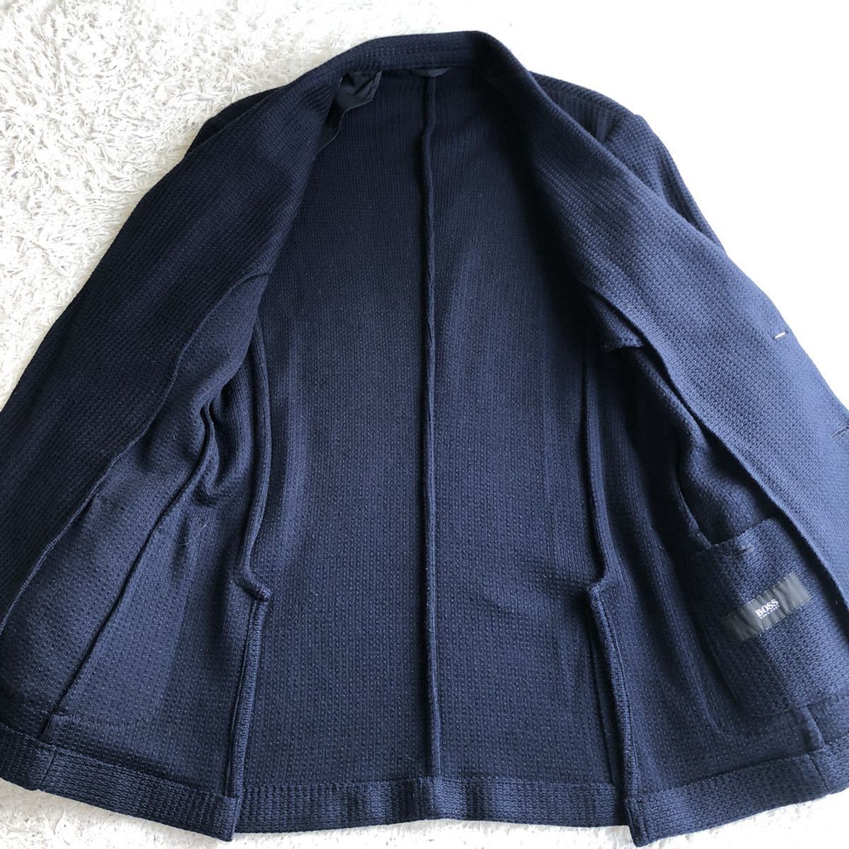 ヒューゴボス ニット ウール ジャケット ネイビー 50 Lサイズ相当 秋冬 HUGOBOSS