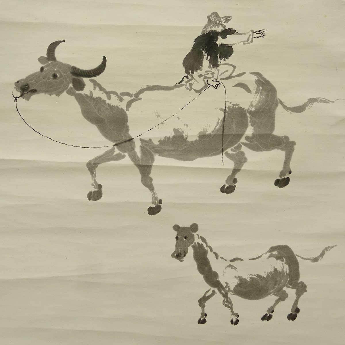 模写 喜聞 横山大観 牧牛図 双幅 古筆 古文書 古書 日本画 近代絵画