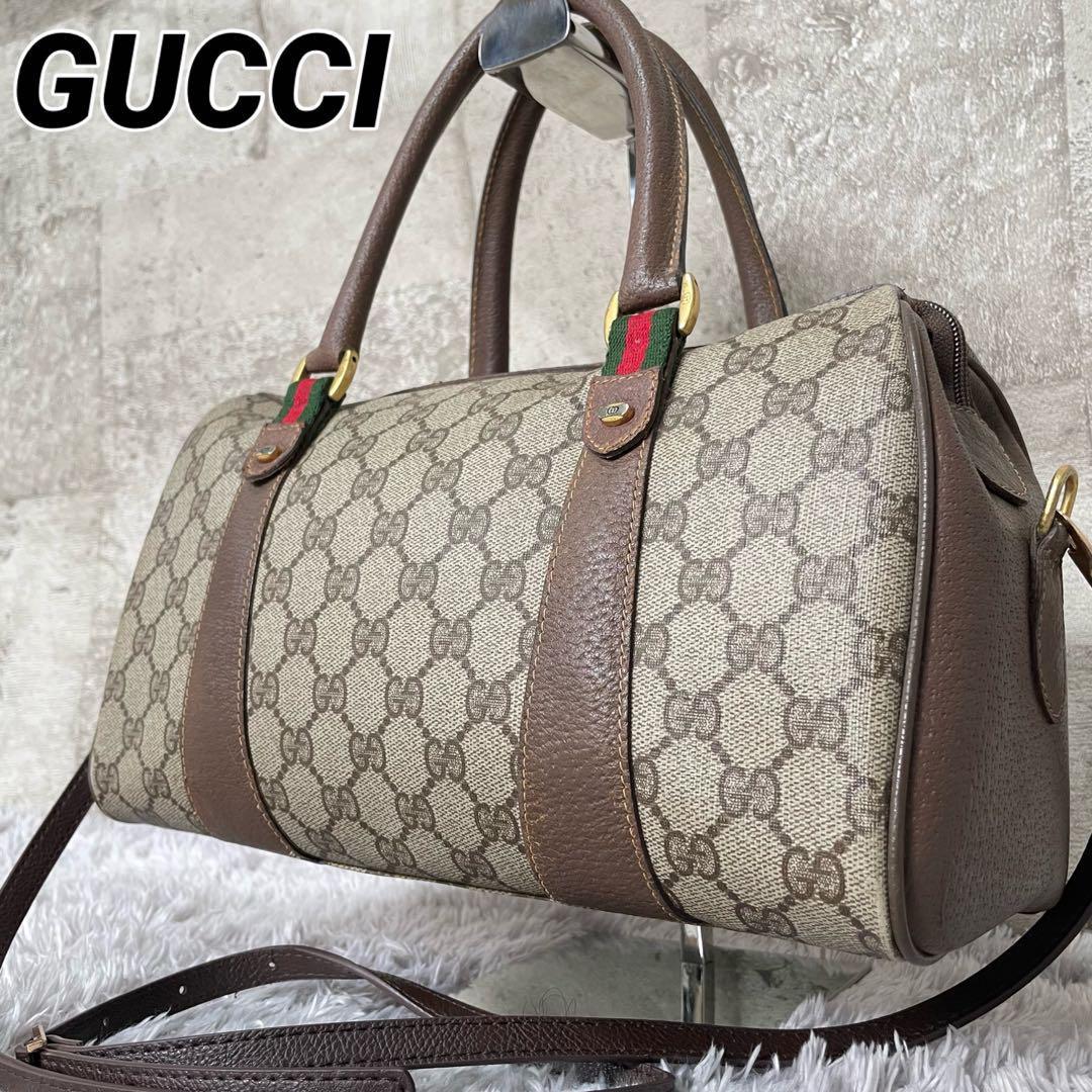 GUCCI グッチ ミニボストン ハンドバッグ ショルダーバッグ 2way インターロッキング シェリーライン GGロゴ PVC レザー 本革 オールド