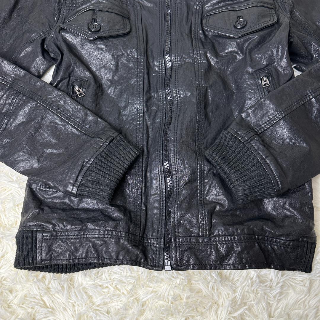 美品 ディーゼル DIESEL 羊革 ラムレザー ロゴ刻印 レザージャケット