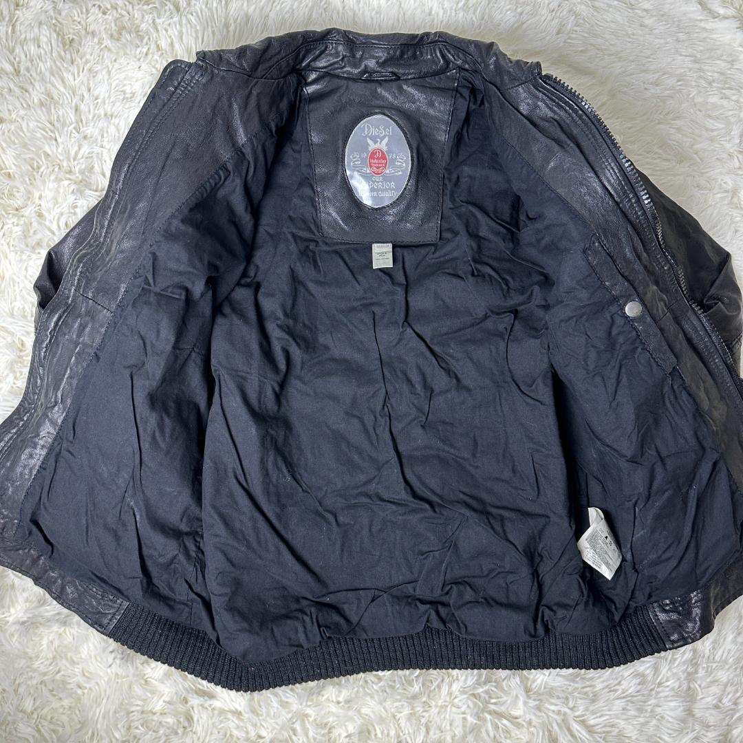 美品 ディーゼル DIESEL 羊革 ラムレザー ロゴ刻印 レザージャケット