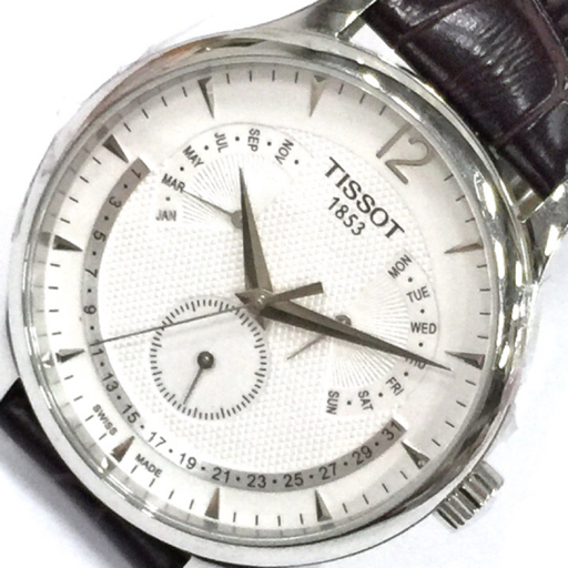 ティソ 腕時計 トラディション パーペチュアルカレンダー 白文字盤 SV金具 クォーツ メンズ 稼働 付属有 TISSOT