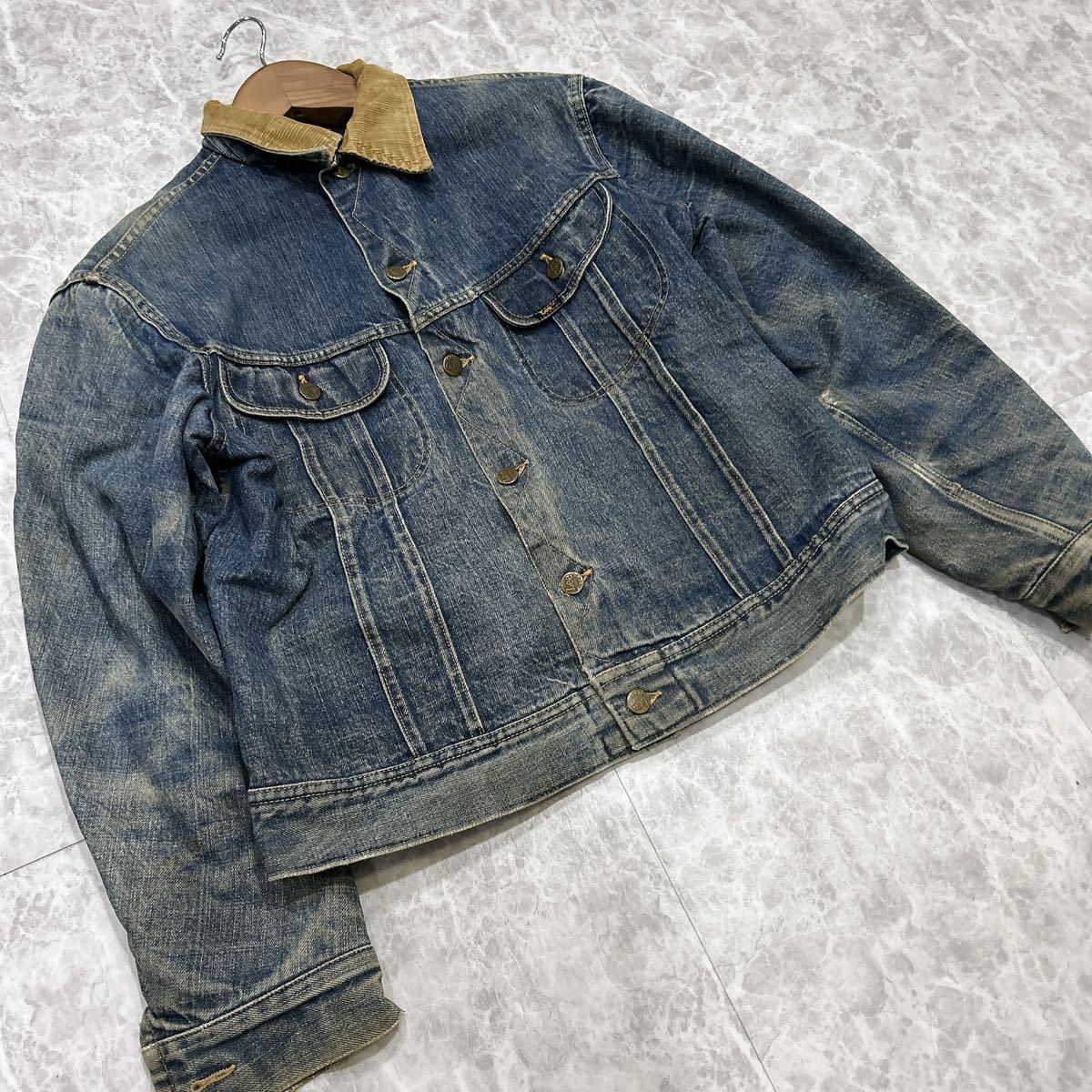 Y @ 米国製 '希少 ビンテージ'『Lee リー STORM RIDER』裏起毛 ボーダー柄 3rd デニム ジャケット / Gジャン 紳士服 アウター 古着 USA製