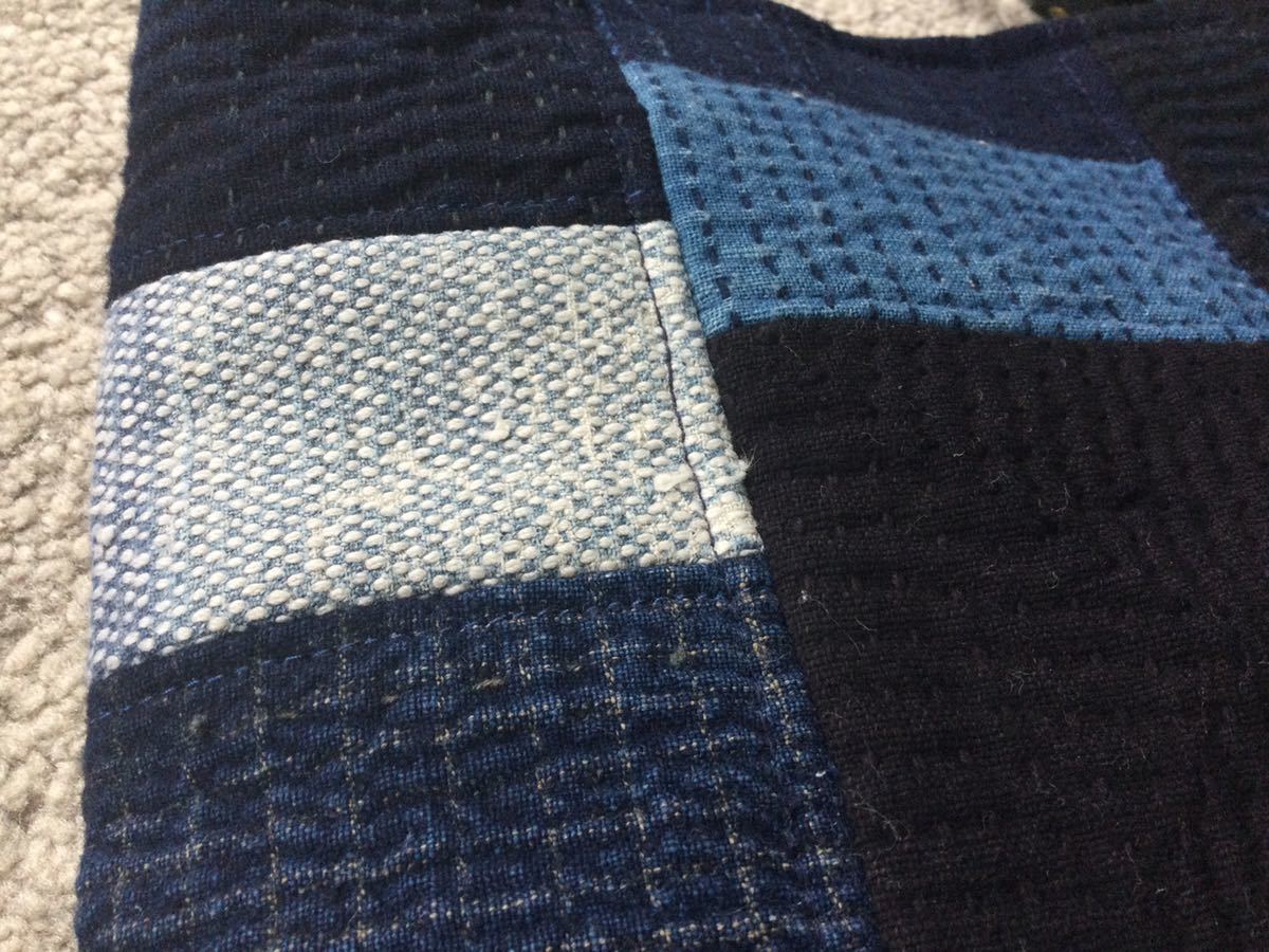 柿渋染め古布酒袋藍染め庄内刺し子木札古鍵チャーム付リメイク手作り