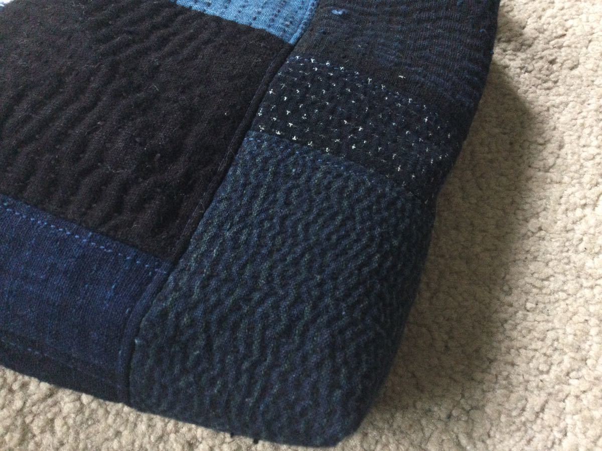 柿渋染め古布酒袋藍染め庄内刺し子木札古鍵チャーム付リメイク手作り