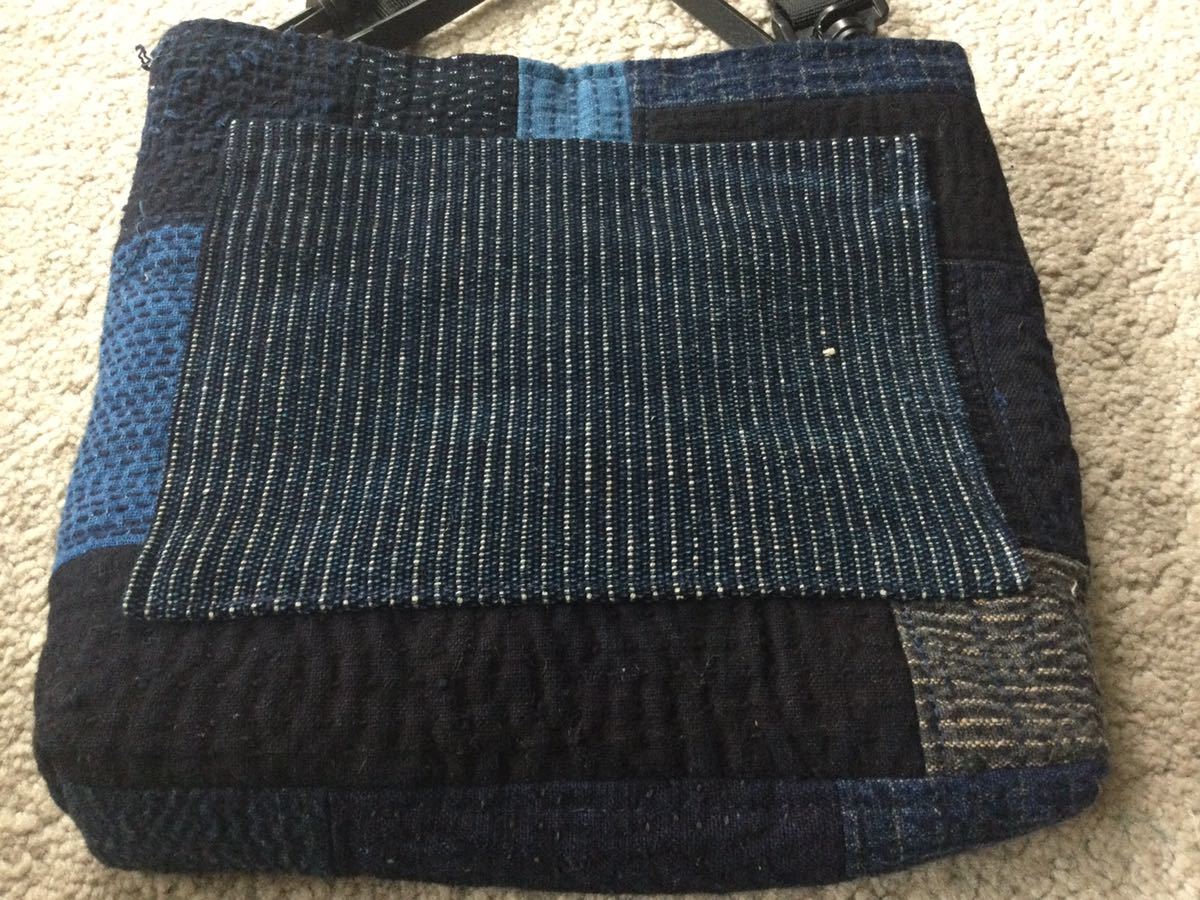 柿渋染め古布酒袋藍染め庄内刺し子木札古鍵チャーム付リメイク手作り