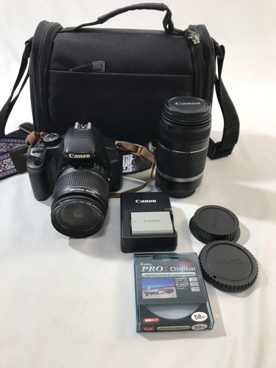 1000円~■★通電確認のみ★Canon EOS Kiss X2 デジタル一眼レフカメラ EFS 55-250mm 18-55mm★okoy2158732★t7635