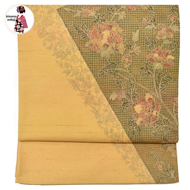 名古屋帯 美品 秀品 八寸名古屋帯 松葉仕立て 桜 月 銀糸 灰色 正絹