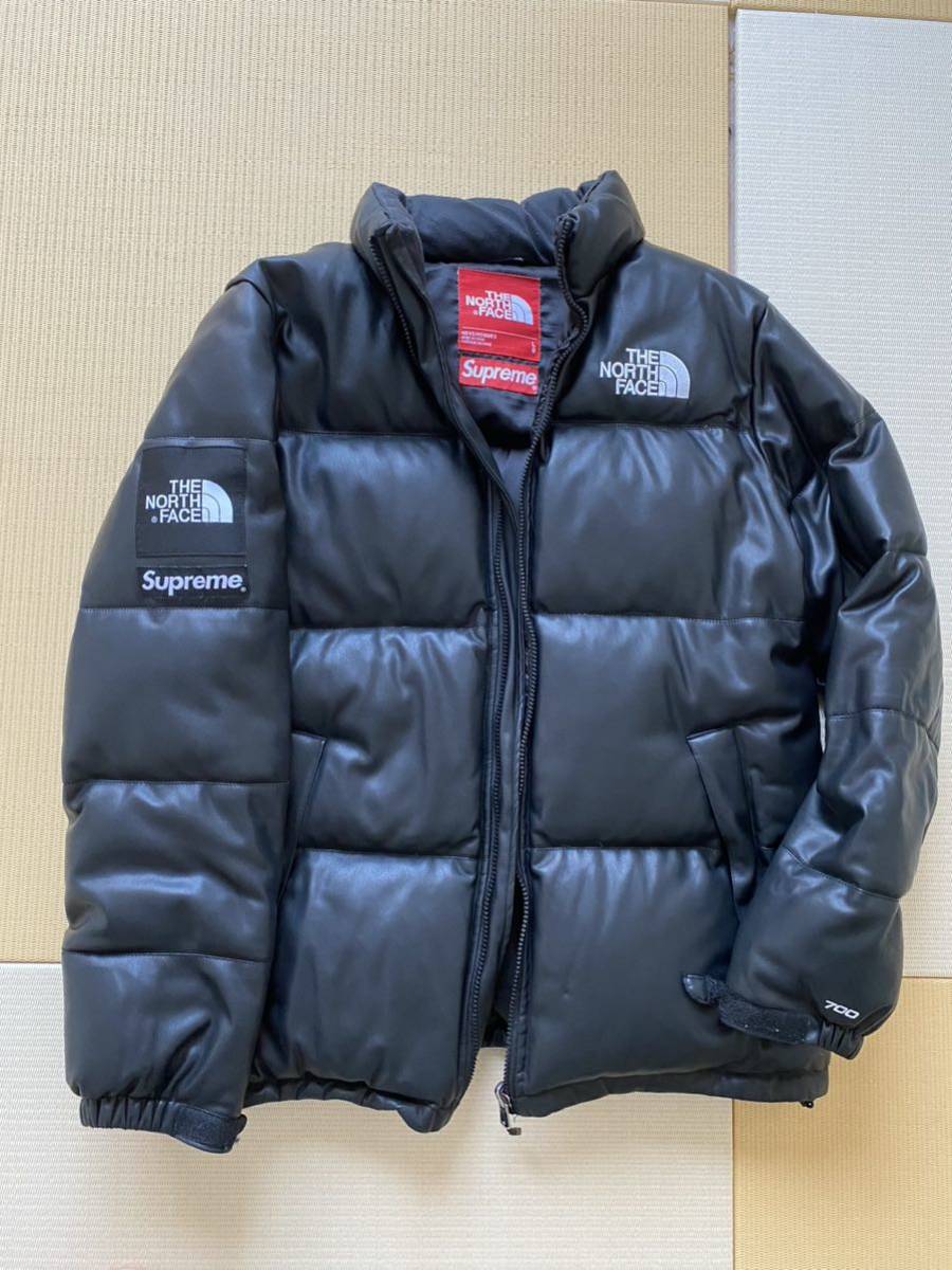 17AW SUPREME THE NORTH FACE Leather Nuptse Jacket Black