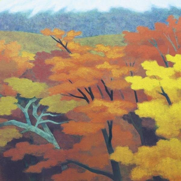 東山魁夷 「秋映」 岩絵具方式工芸画 作品証明シール有り 東山魁夷「