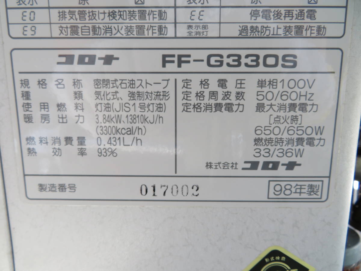 コロナ＃7　FF式石油ストーブ 04/09/18 排気管トップ　中古品 7 FF-G330S　05/09/26 コロナ 製品詳細｜FF温風タイプ｜寒冷地用大型ストーブ｜株式会社コロナ 部品 輻射 石油ストーブ おしゃれ