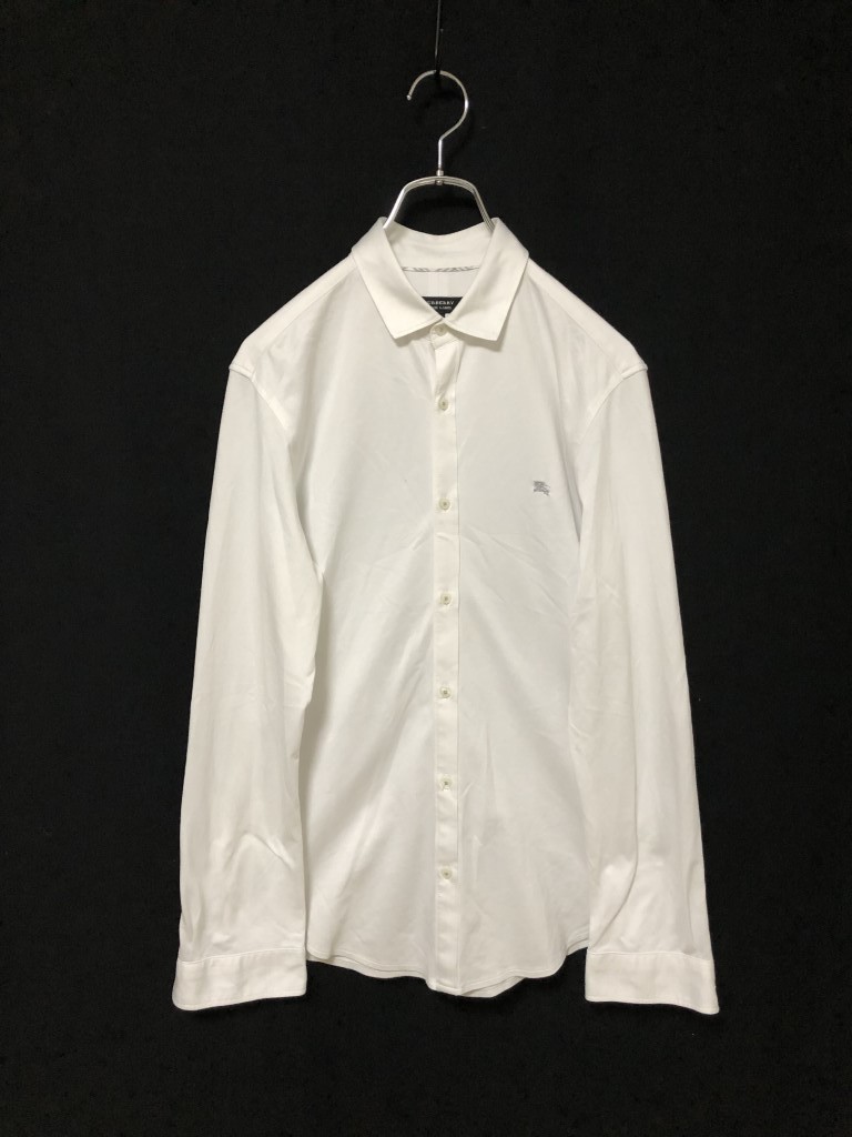 ◆BURBERRY BLACK LABEL バーバリー ブラックレーベル 長袖シャツ サイズ2　胸ロゴナイト刺繍
