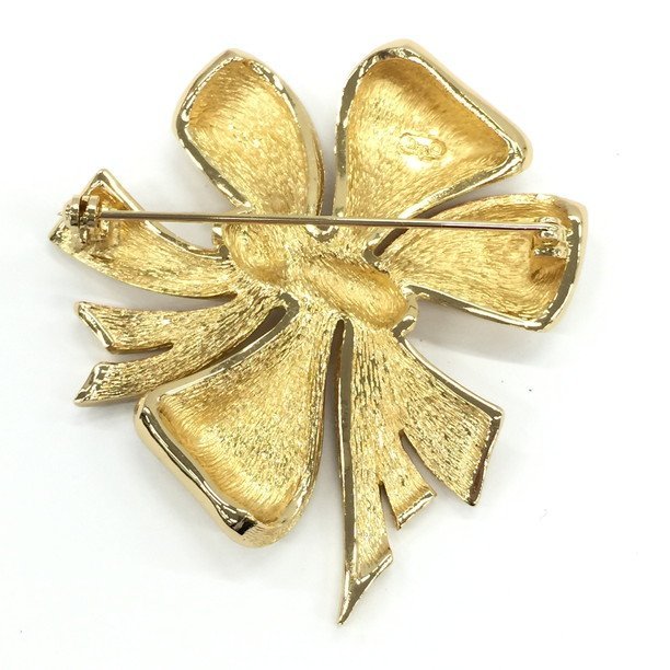 Christian Dior ディオール ブローチ リボン ラインストーン ゴールド