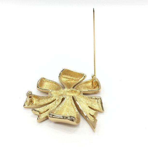 Christian Dior ディオール ブローチ リボン ラインストーン ゴールド