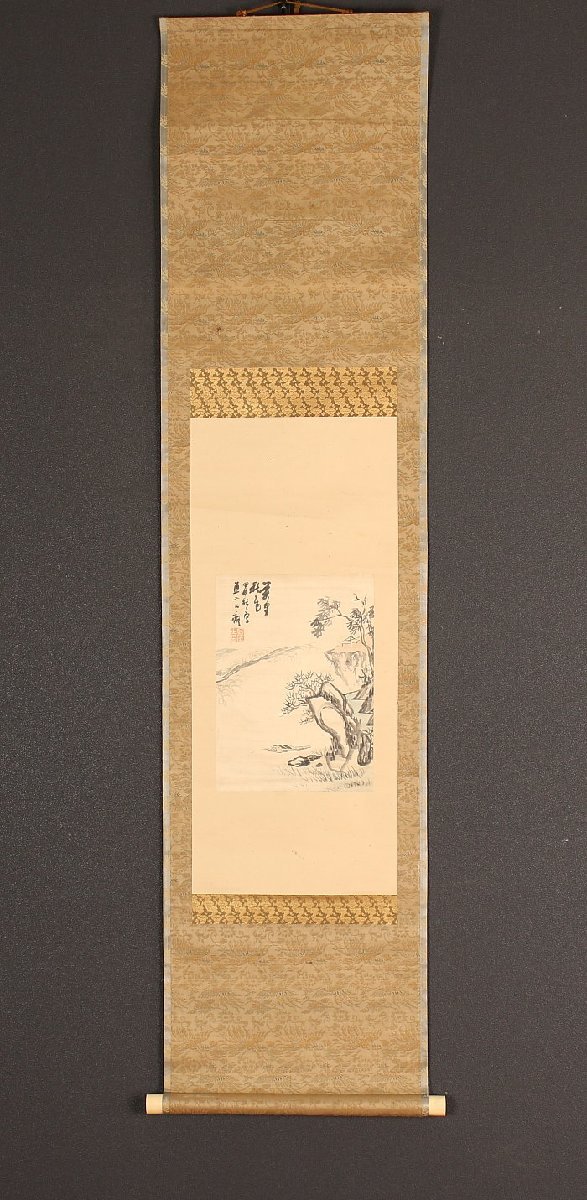 真作⁄田能村直入⁄桃林山水図⁄色紙サイズ⁄掛軸⁄