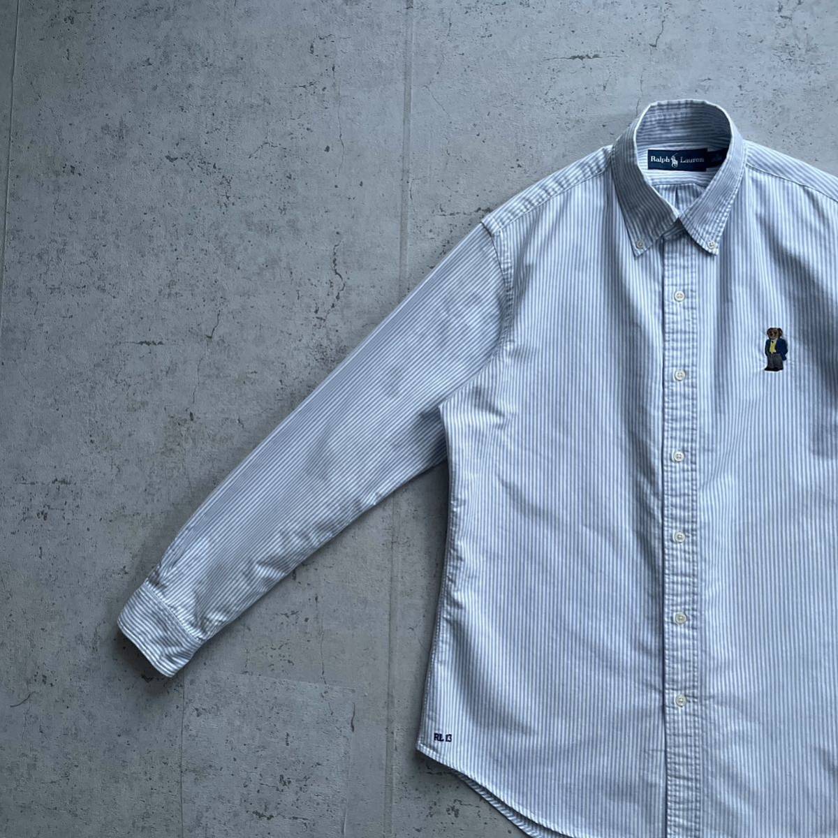 ポロラルフローレン ポロベア ストライプ オックスフォードシャツ ブルー×ホワイト M rrl ラルフローレン