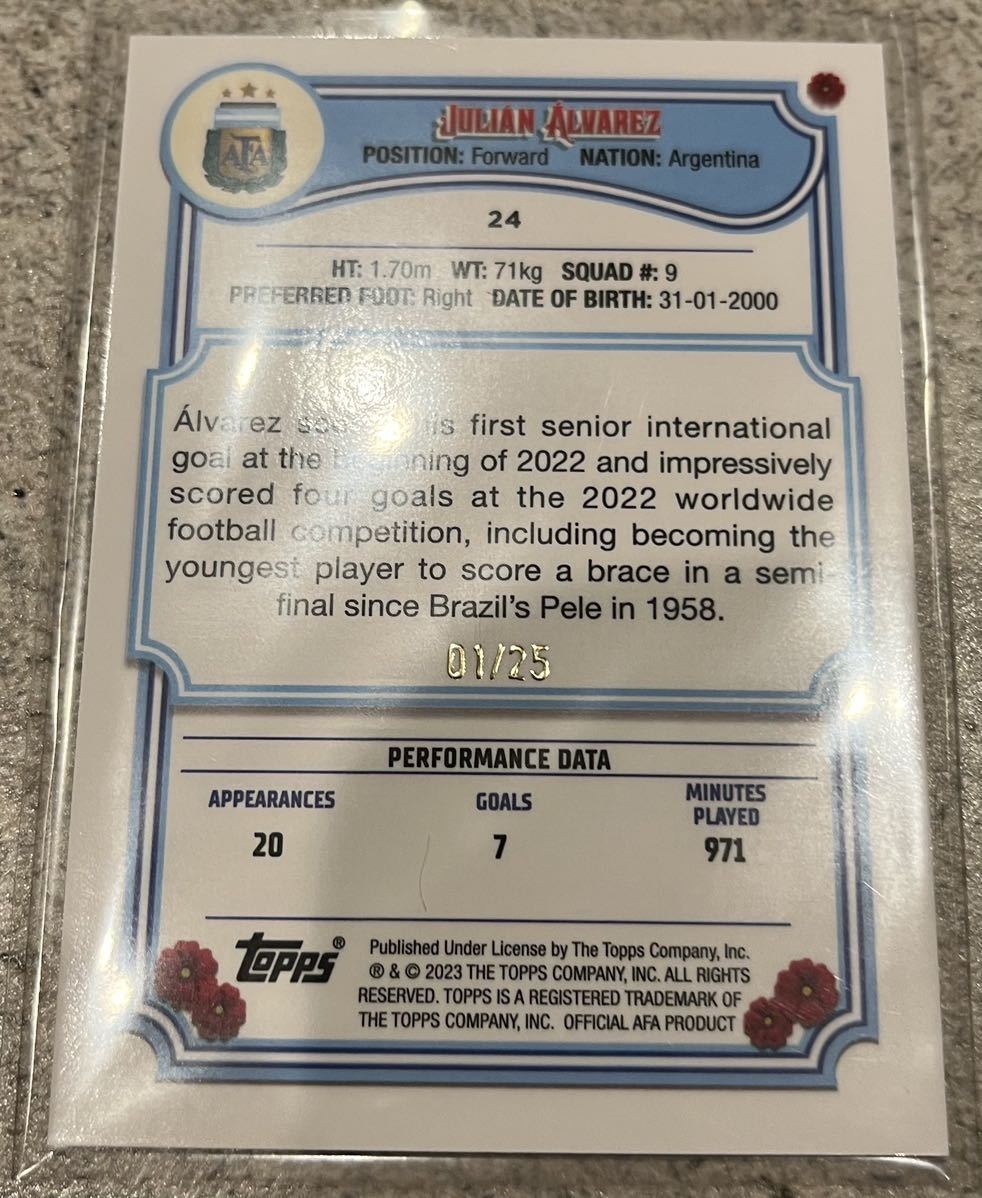 25枚限定【Julian Alvarez / アルバレス】2023 Topps Argentina 