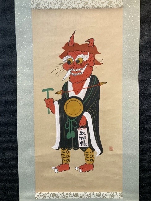 模写】大津絵 幻峰「鬼の寒念仏」紙本箱付 検)民藝 民族画 人物画 郷土