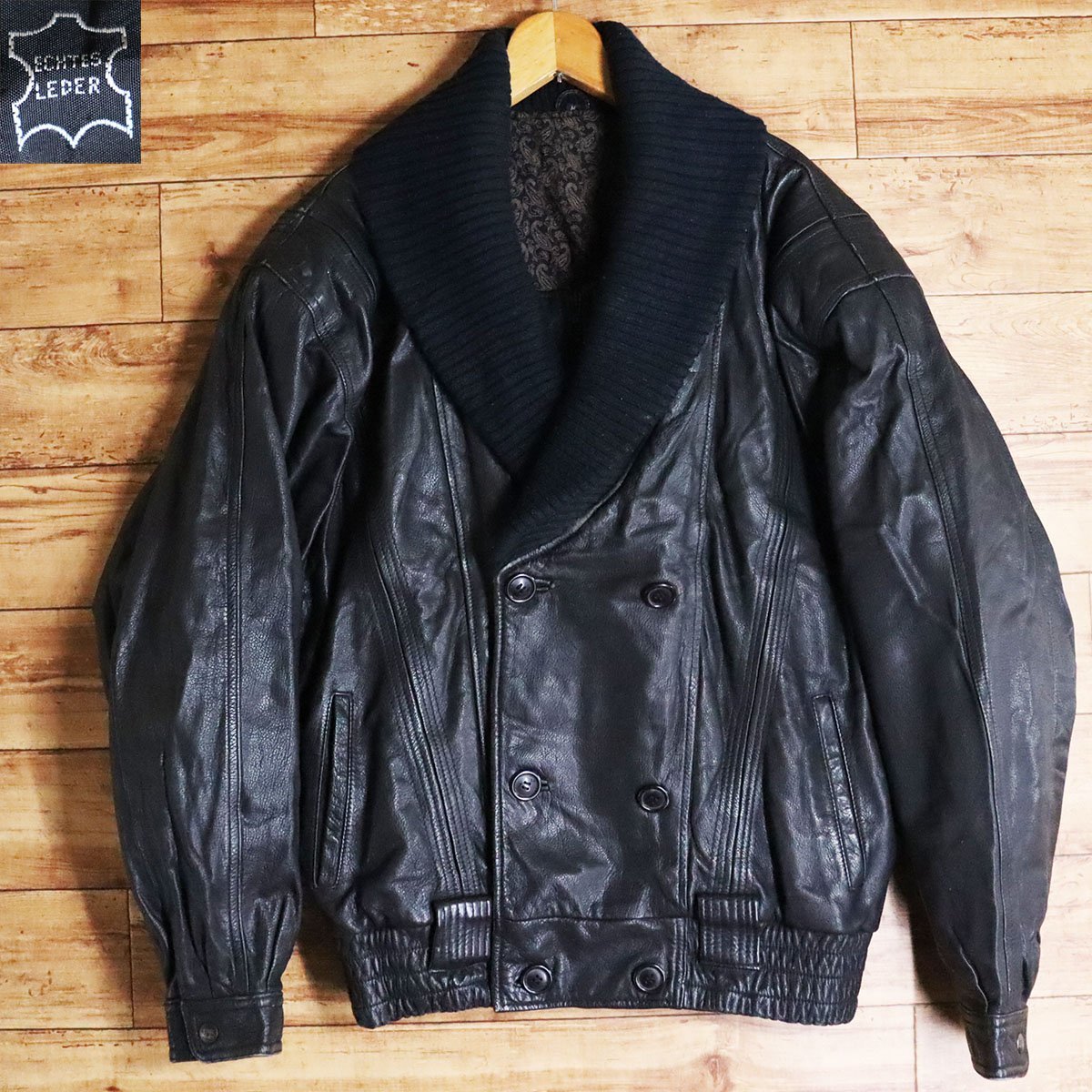 %6K/s4.22-2　ユーロ古着　ECHTES LEDER　レザージャケット　本革　ショールカラー　裏ペイズリー　革ジャン　皮ジャン　メンズ