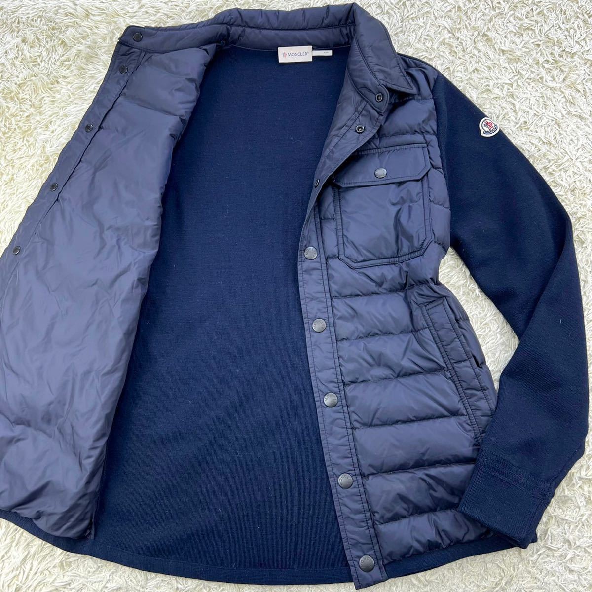 極美品!!モンクレール『限定の魅力』MONCLER ダウンジャケット ロゴワッペン 高級ダウン◎ 極暖◎ 幻 ダウンニット 切替 ネイビー 秋冬