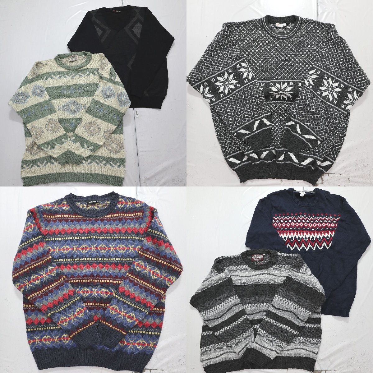 ◎素材MIX柄系ニット set デザイン系 幾何学模様 他 (メンズ2XL) 6枚セット まとめ売り 古着卸 1円スタート KN10-2 MP7999
