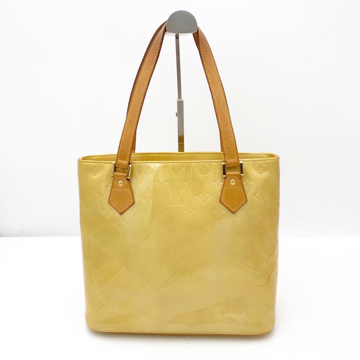 LOUIS VUITTON M91055 モノグラム ヴェルニ ヒューストン ルイヴィトン ライムイエロー トートバッグ【NK3590】