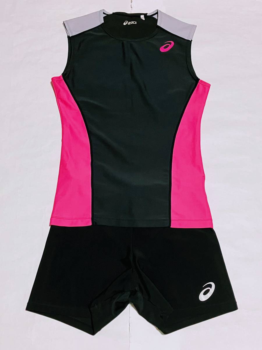 ★女子陸上部 セパレートユニフォーム レーシングウェア ショーツ 上下セット 部活 アシックス 短距離 ハードラー 中古