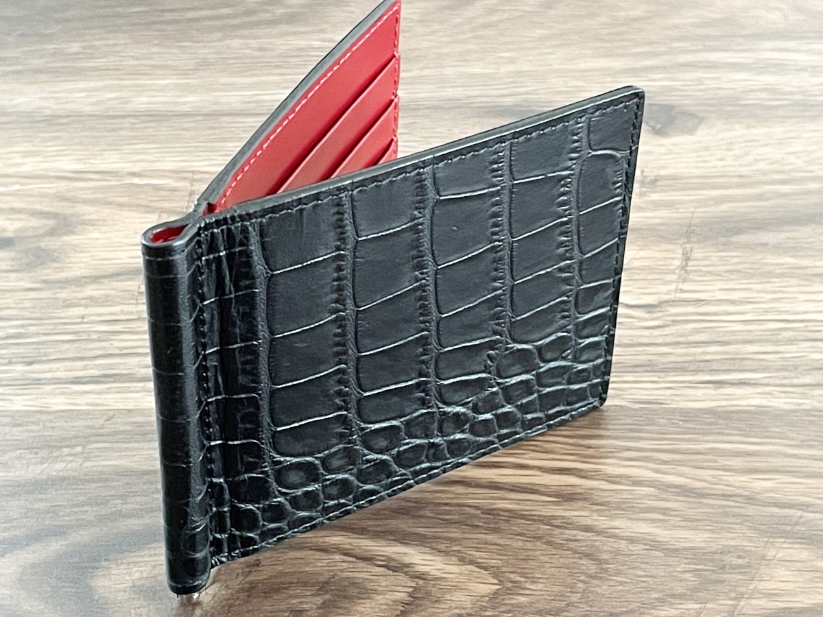 希少PRADA マネークリップ付 クロコダイル調 型押し 財布 黒 希少